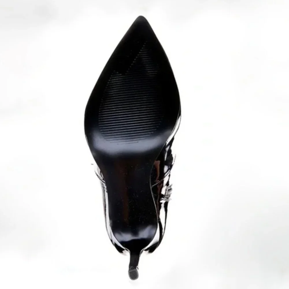 NWOB Guess Bowey Black Patent Stretch Over the Knee Stiletto Boots